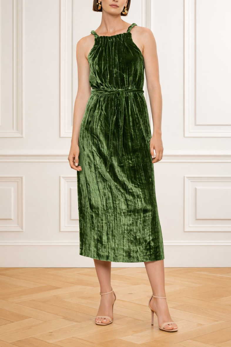 green crushed velvet dress Emerald Crushed Velvet Angle Dress – Jennafer Grace