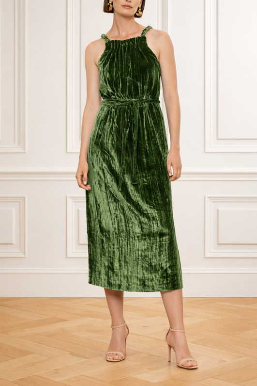 Hire Crushed Velvet Dress Green | Veronika Maine | GlamCorner