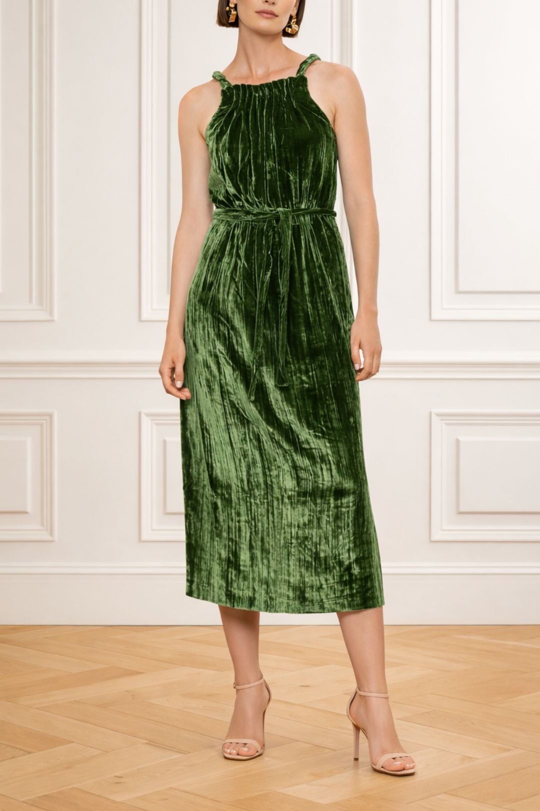 Dress hire party Veronika Maine CRUSHED VELVET DRESS green