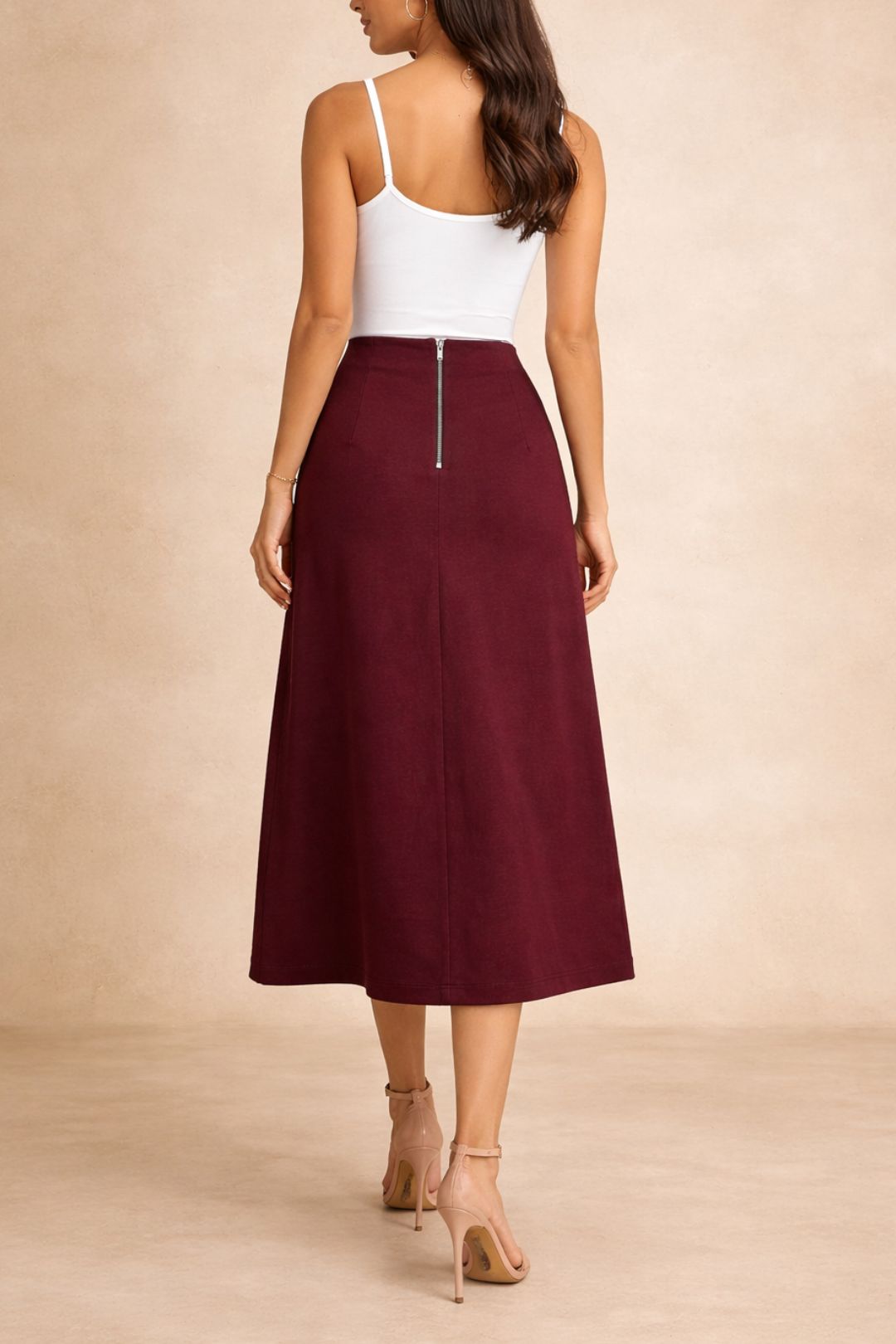 Dress Hire Party Veronika Maine Wine Asymmetric Panel Midi Skirt Aline