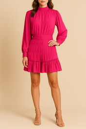 Dress Hire Party Y.A.S	Pink Tiered Ruffle LS Dress Mini