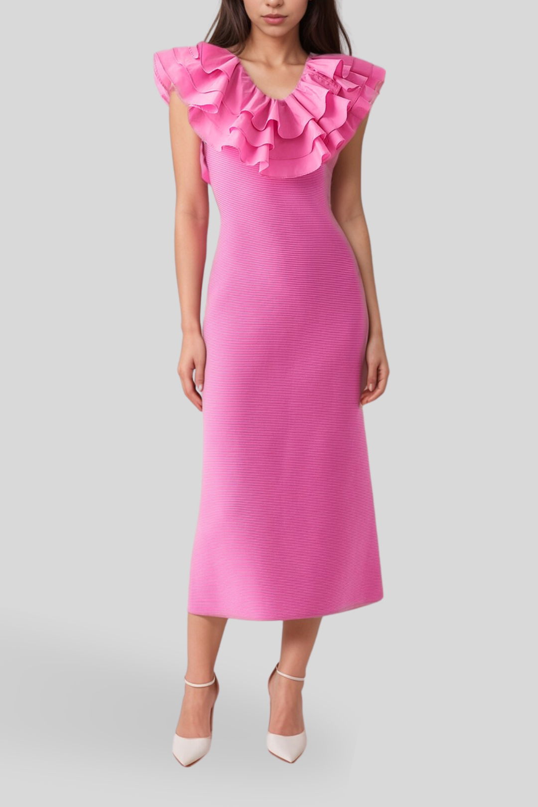 Dress hire spring races aje Transcendent Ruffle Midi Dress pink