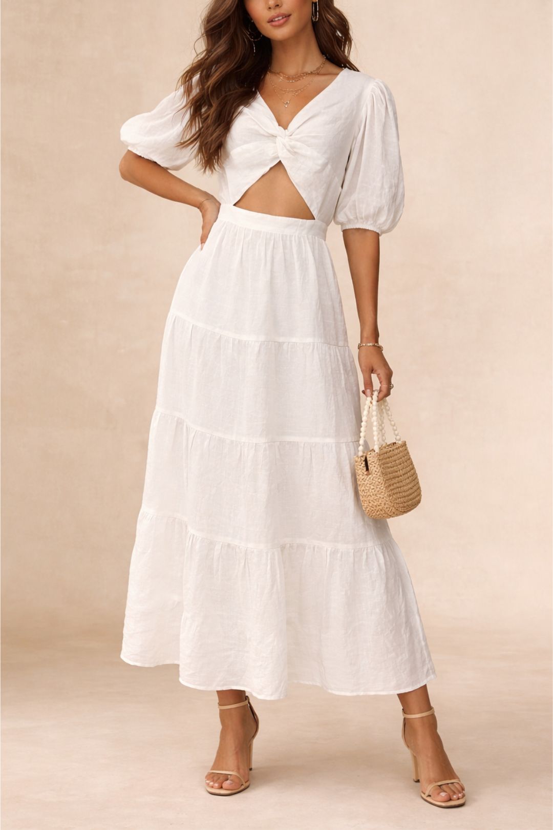 dress hire resort getaway AERE	Front Twisted Midi Dress in White