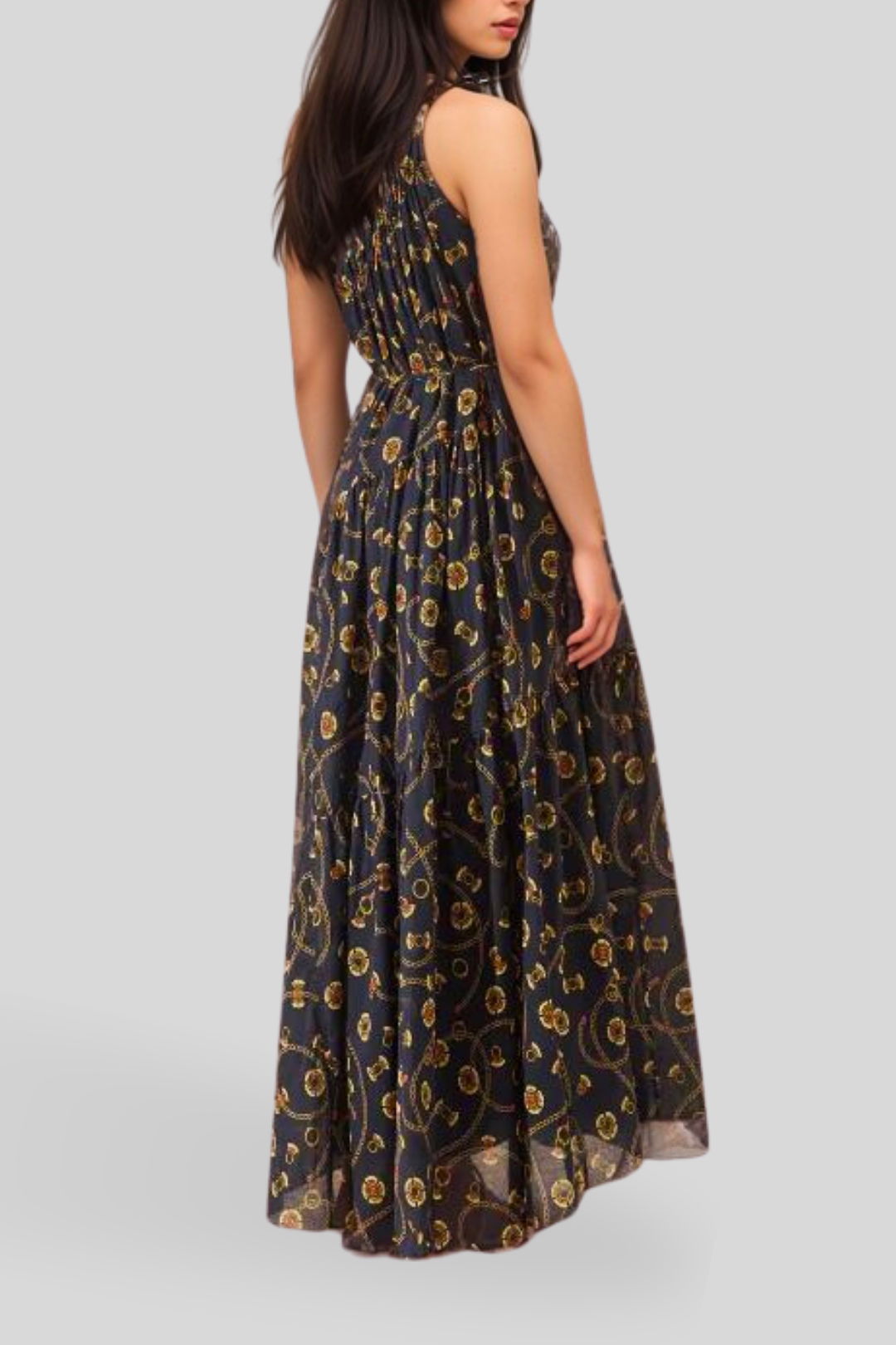 Hire One Shoulder Tiered Maxi Dress in Navy Multi | Shona Joy | GlamCorner