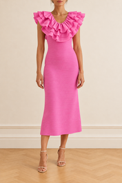 Dress hire spring races aje Transcendent Ruffle Midi Dress pink