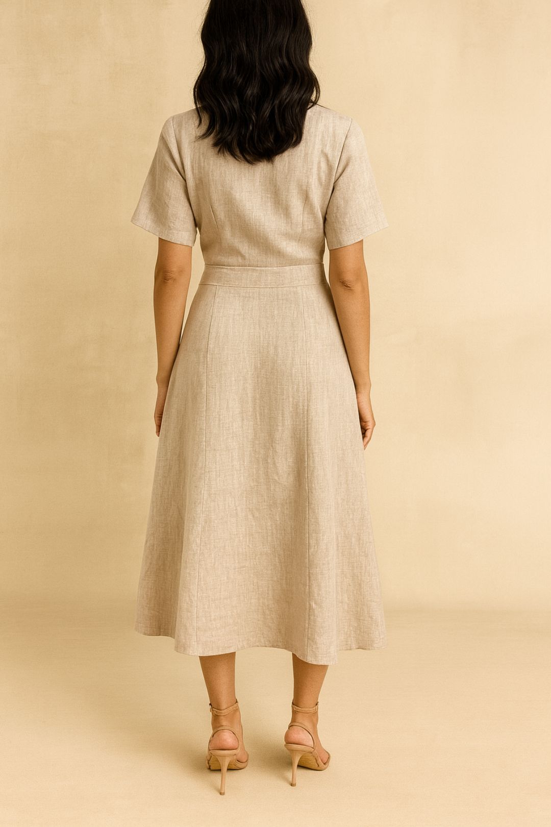 dress hire brunch aere Linen Collared Front Tie Midi Dress