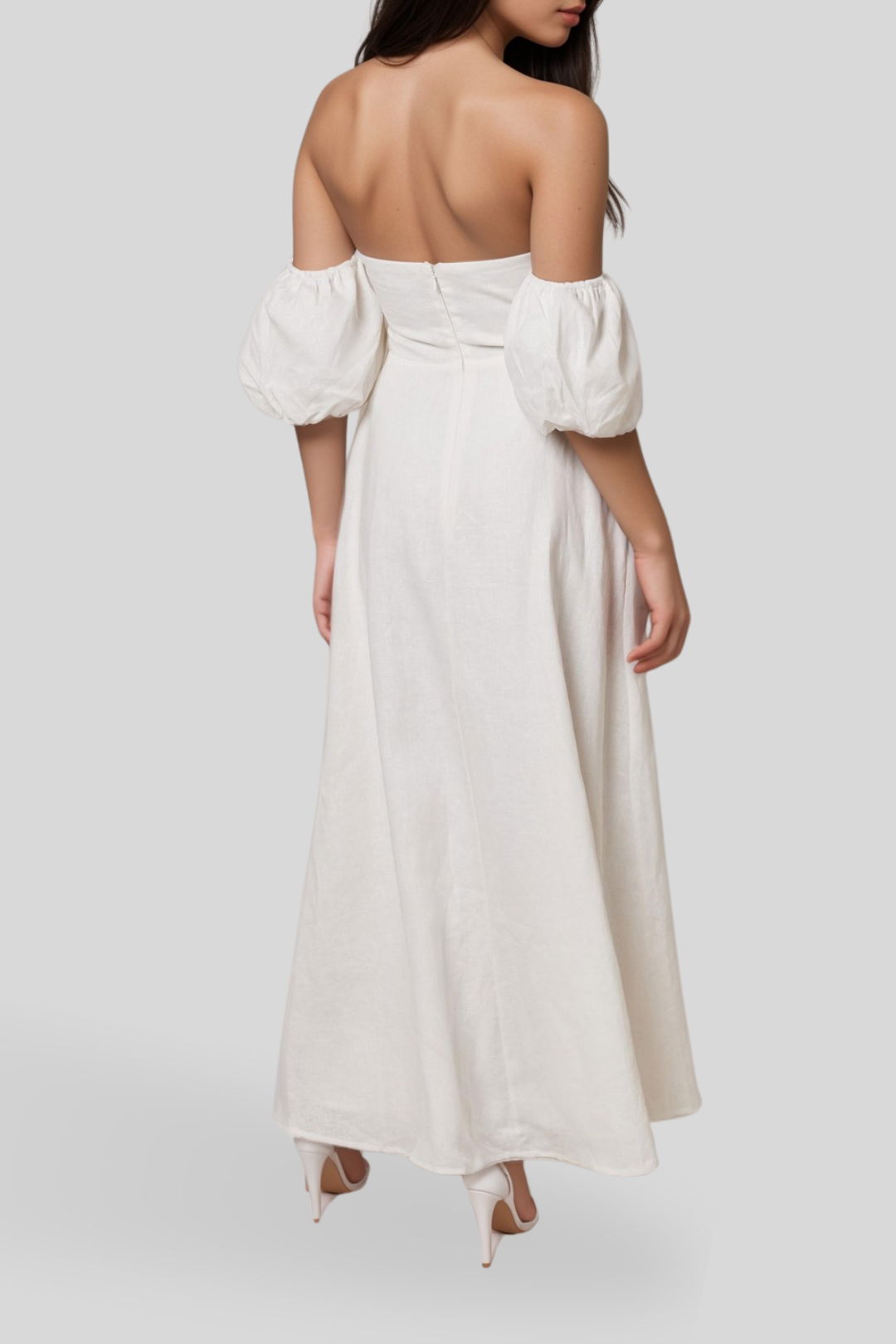 dress hire summer vacation aere Side Detail Off Shoulder Linen Midi Dress