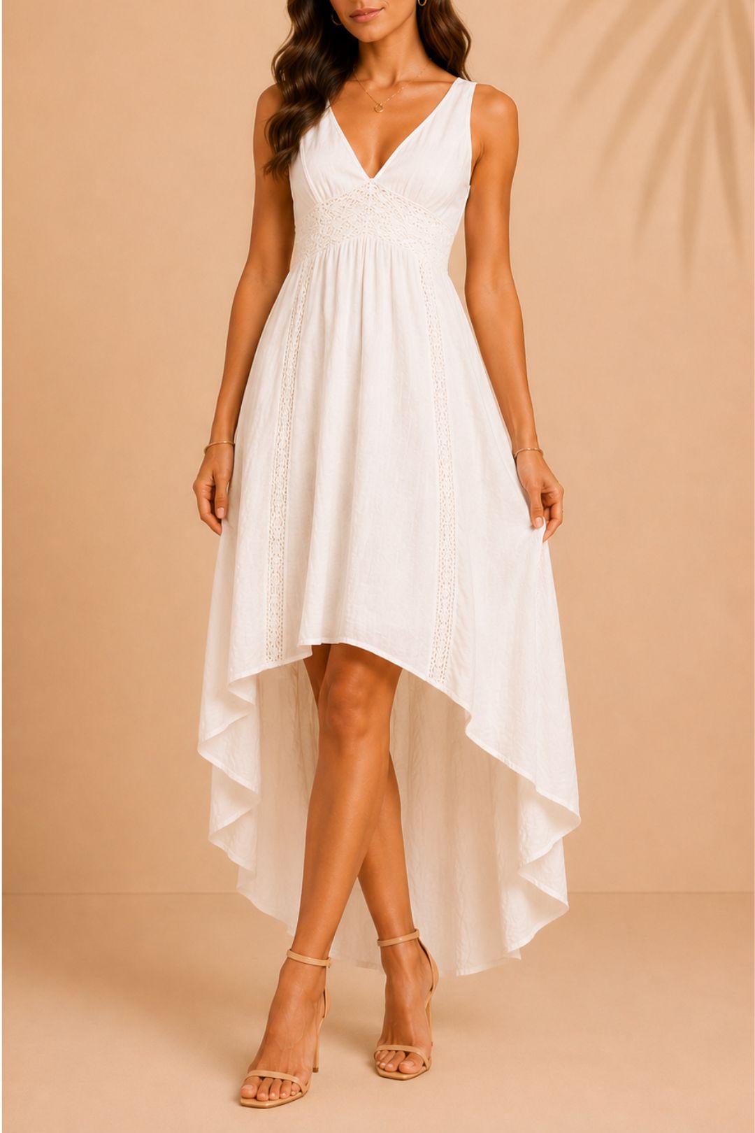 Dress Hire Vacation Luxe Deluxe	Bright Lights Maxi Slip Dress - White Tie neck