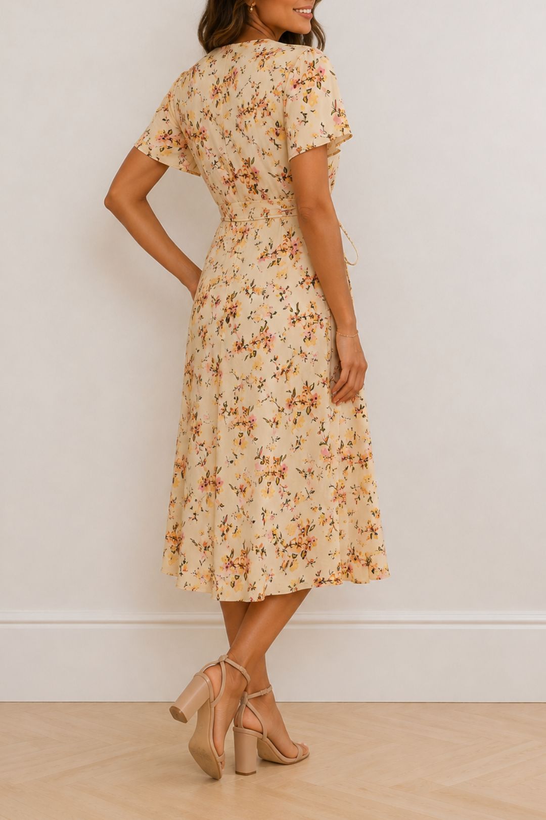 Dress Hire Vero Moda	Wrap Midi Dress In Cream Floral