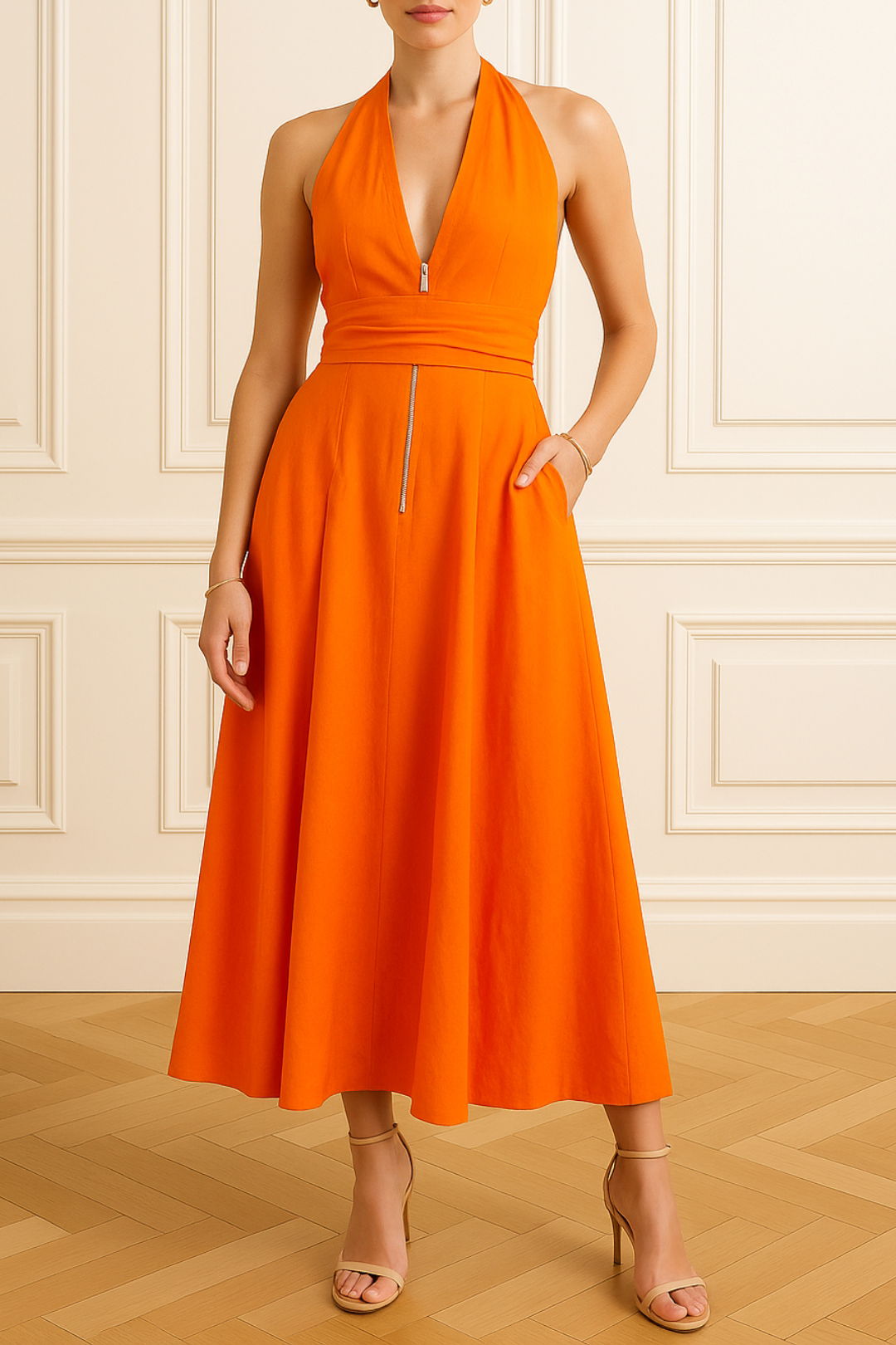 open lace back dress Cue Cut Out Shirt Dress Orange Cotton Midi Collared A-Line