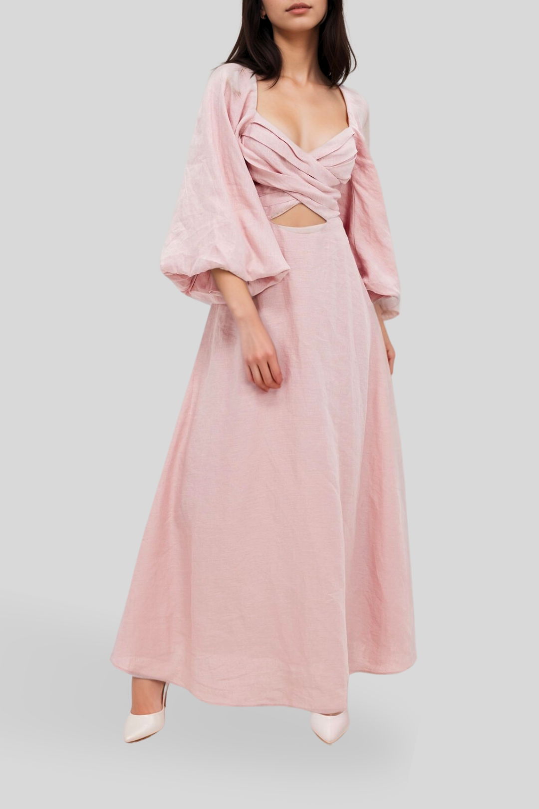 Dress hire daytime event AERE - Linen Midi Dress with Wrap Tie Detail