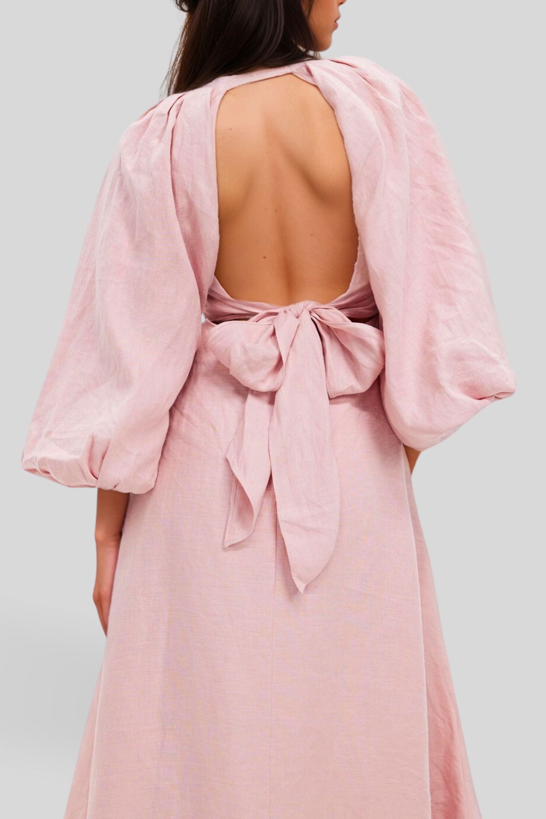 Dress hire daytime event AERE - Linen Midi Dress with Wrap Tie Detail Pink