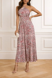 Dress Hire Wedding Guest CUE Animal Print Halter Sleeve Dress