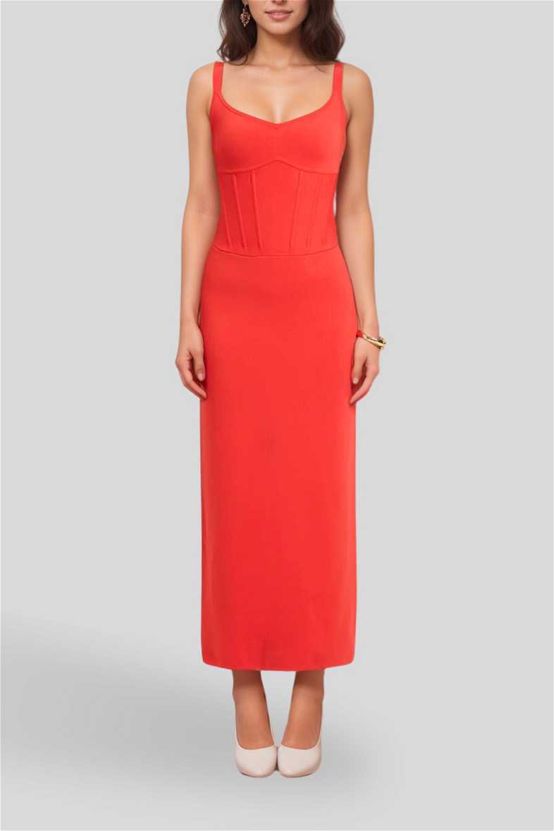 Hire April Corset Dress in Blood Orange | Kookai | GlamCorner