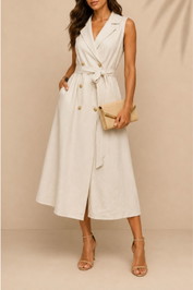 Dress Hire Work Event Atmos & Here	Magdalena Linen Blend Tailored Midi Dress - Natural