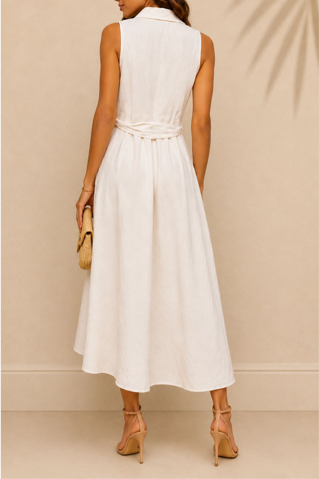 Dress Hire Work Event Atmos & Here	Magdalena Linen Blend Tailored Midi Dress - Natural
