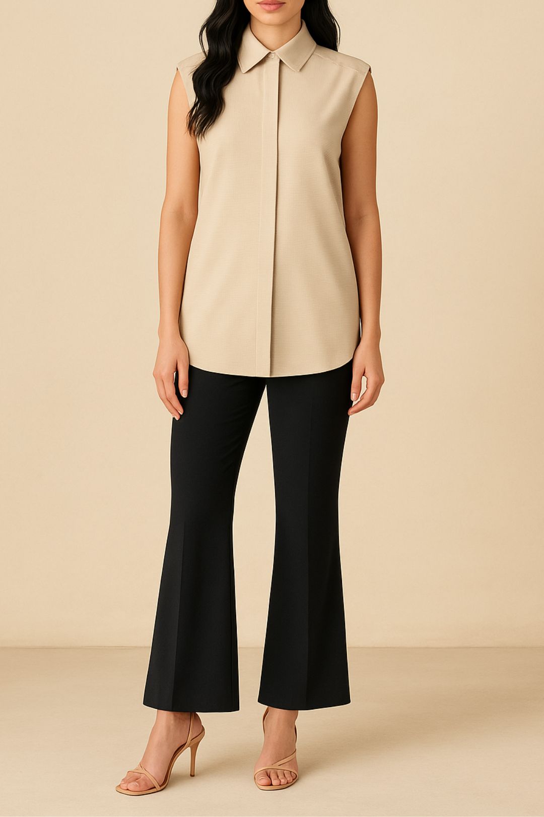 Dress Hire Work event C&M Camilla And Marc  Acadia Houndstooth Sleeveless Shirt Cream 