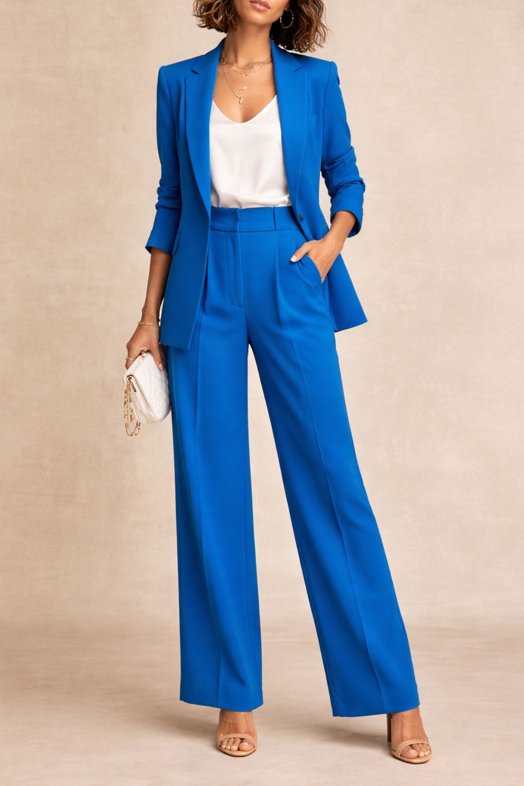 Dress Hire Work Event Crepe Pleat Front Pant Blue