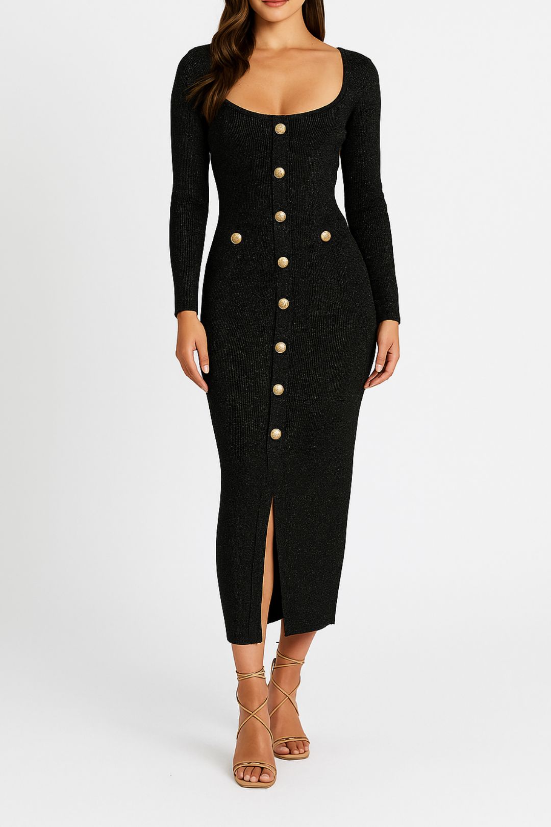 slim fit dress slacks Black Button Front Belted Long Sleeve Blazer Dress – AX Paris US main image 0