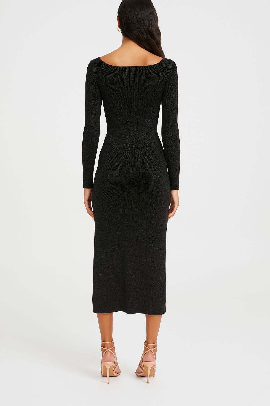 Dress Hire work event Portmans Knit Midi Dress With Gold Buttons Black