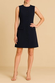 Dress Hire Work Event Portmans	Button Up Crew Neck Mini Dress Black