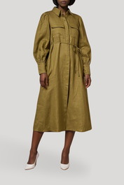 Dress Hire Work Function AERE	Collared Linen Shirt Dress Olive