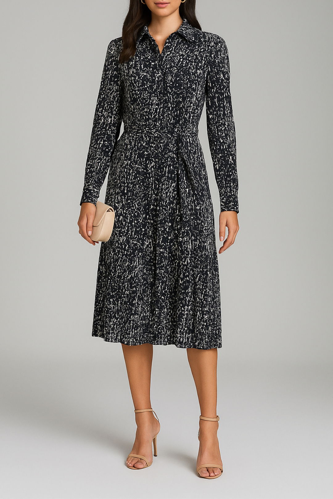 Printed Textured Satin Shirtdress Printed Textured Satin Shirtdress