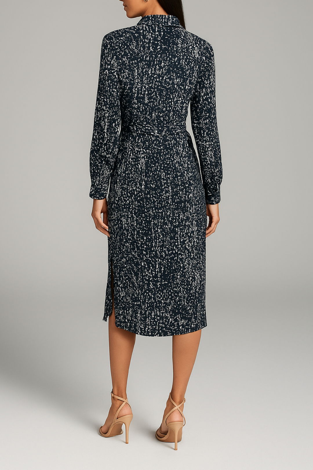 Dress hire work function calvin klein Printed Textured Satin Shirtdress Split hem