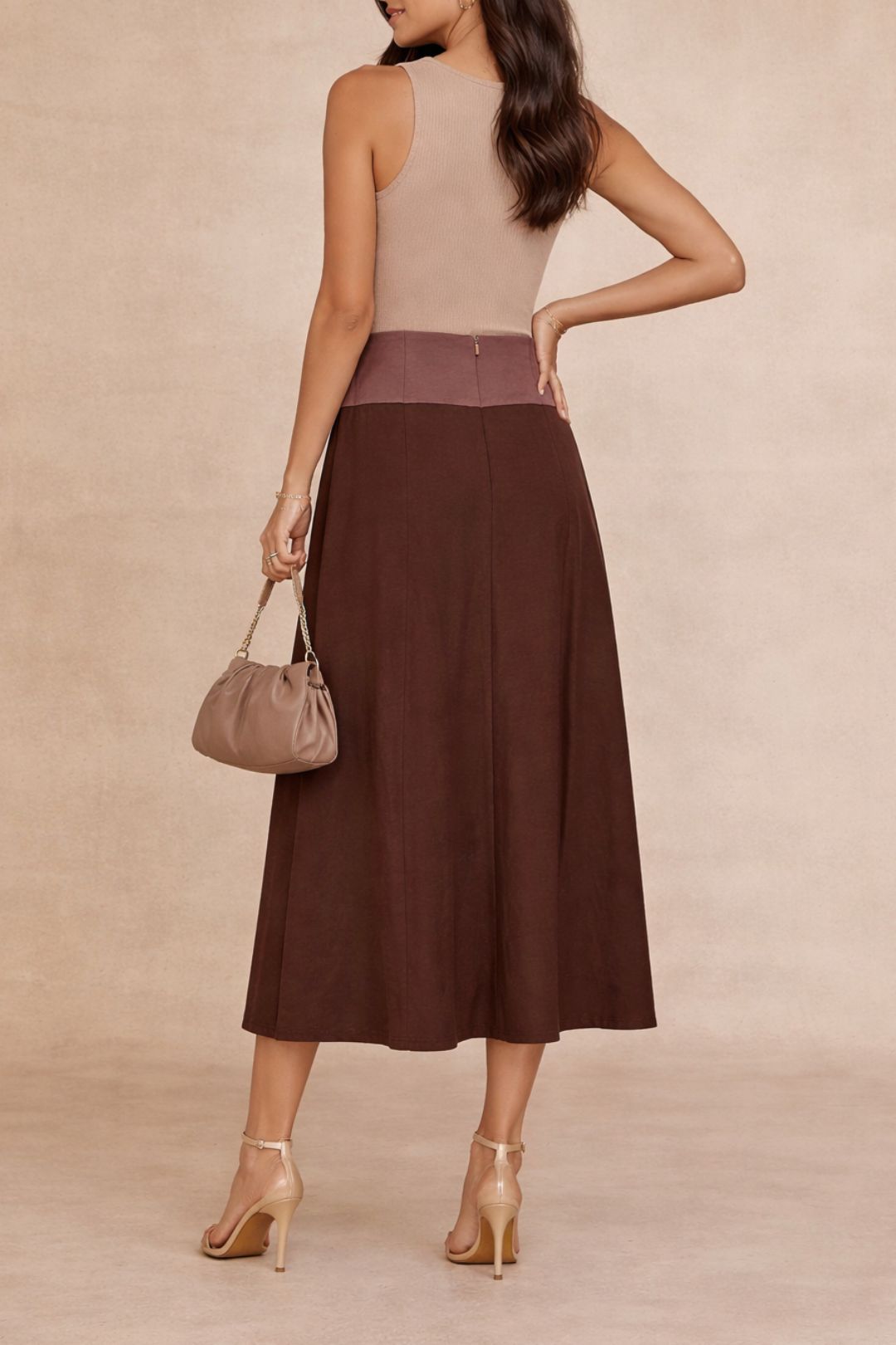 Dress Hire Work function Veronika Maine Two-Tone Brown Midi Skirt