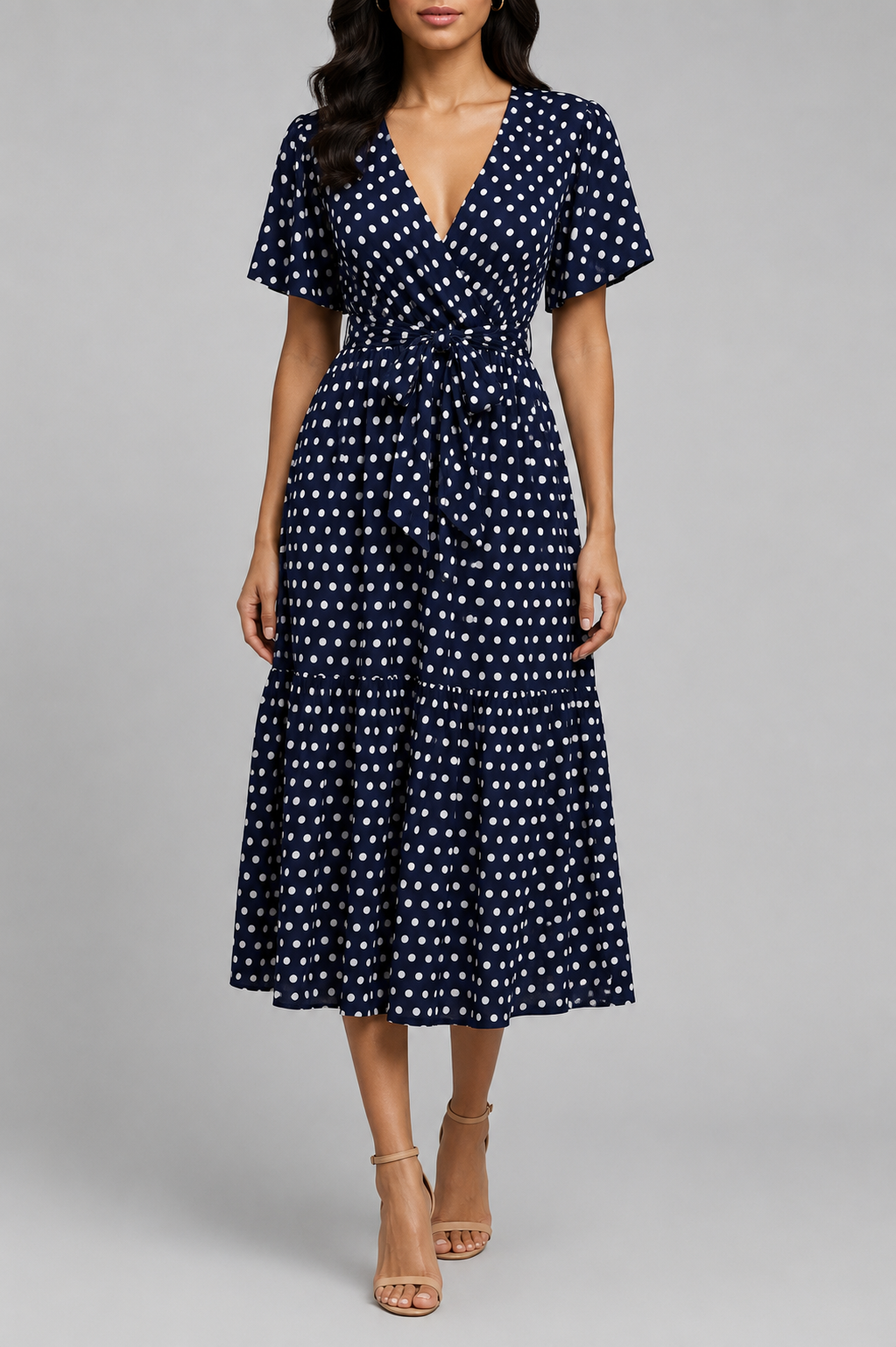 Ebby and I Navy Wrap Polka Dot Dress
