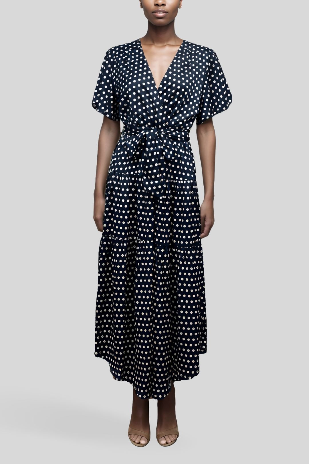 Ebby and I Navy Wrap Polka Dot Dress