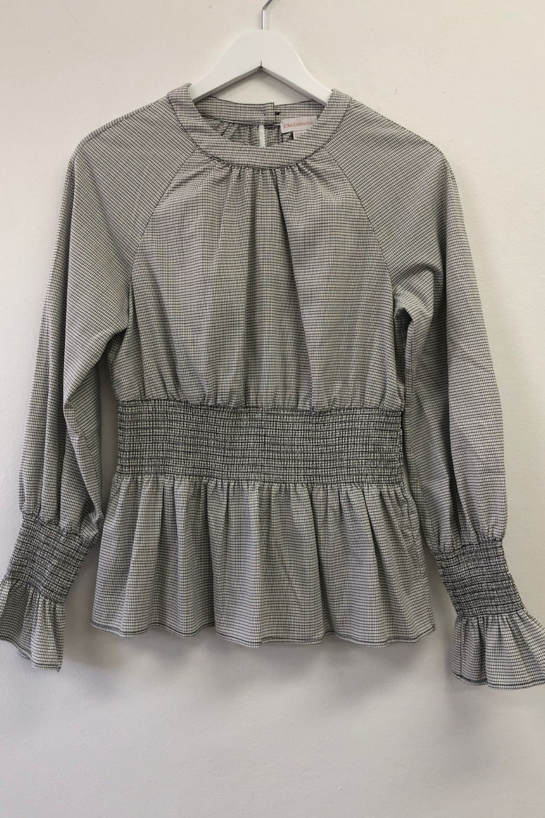 Elka Collective - Ruched LS Check Grey Blouse