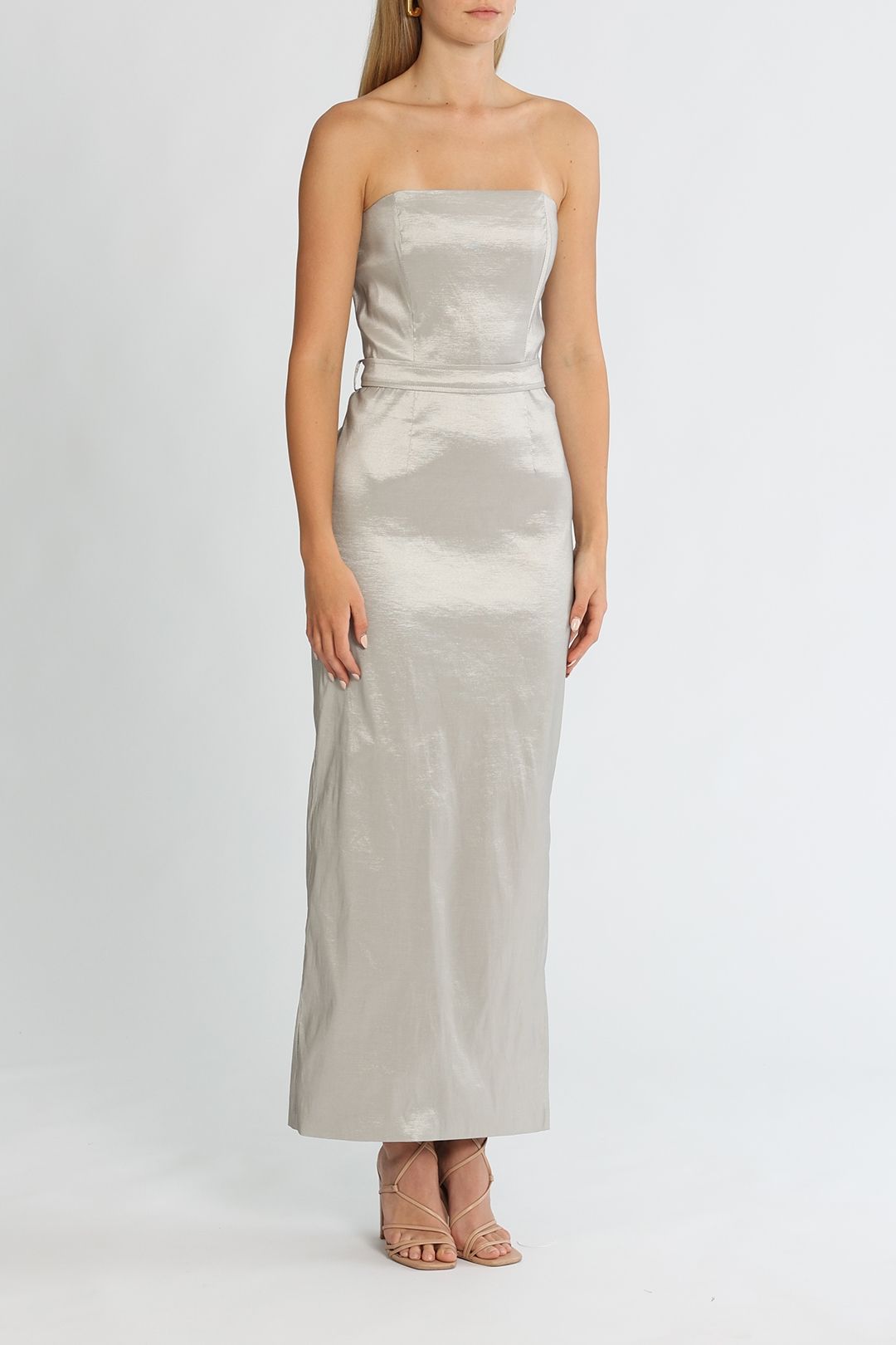 Hire Fitted Strapless Dress in Silver Elle Zeitoune GlamCorner