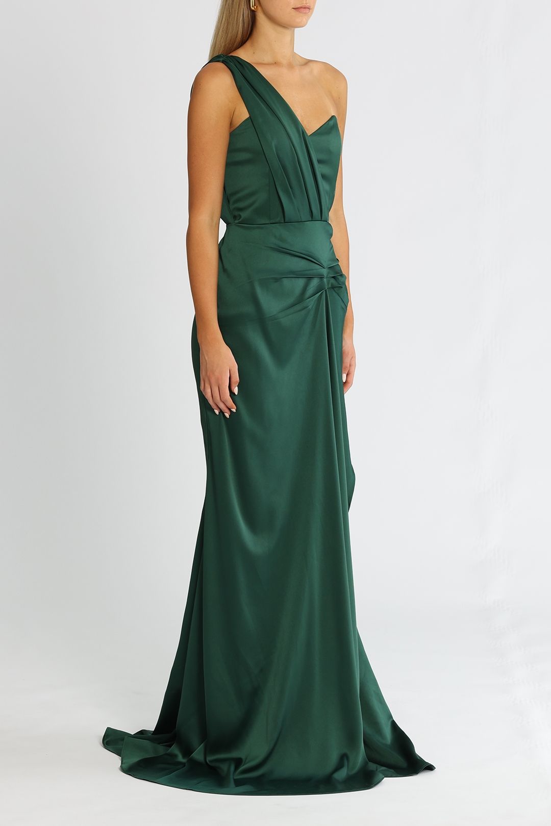 Elle Zeitoune One Shoulder Emerald Gown Forest Green Floor Length