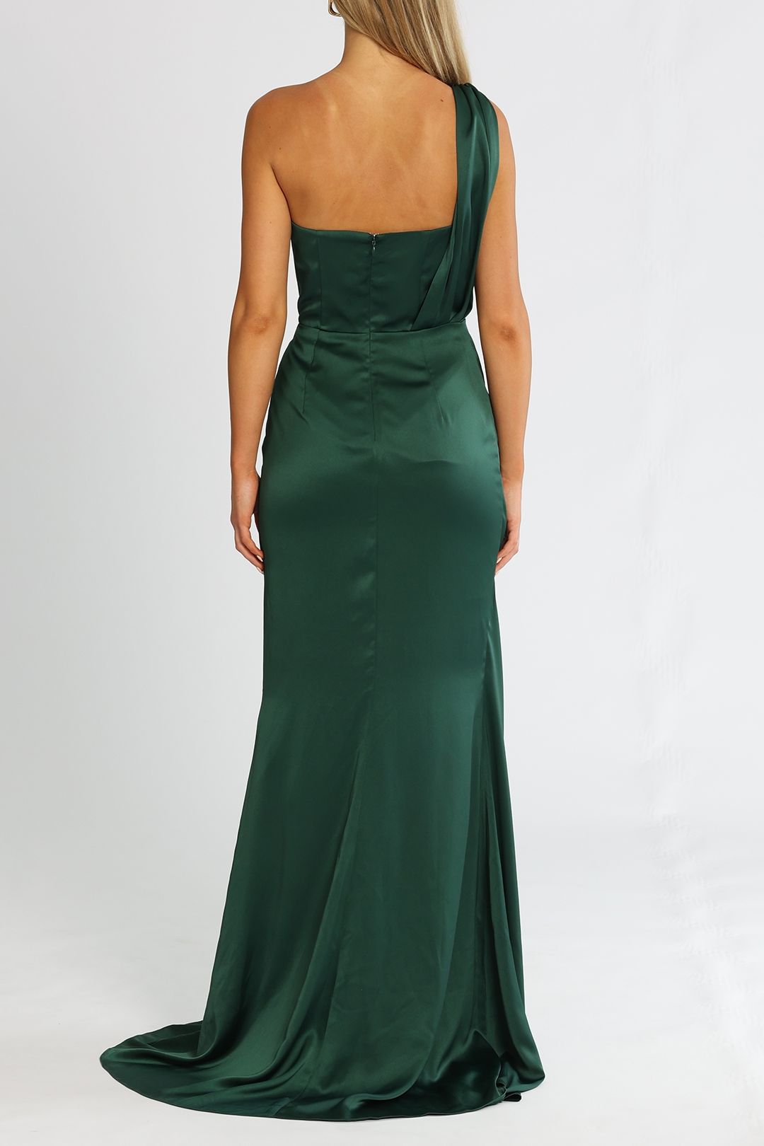 Hire One Shoulder Emerald Gown in Forest Green Elle Zeitoune GlamCorner