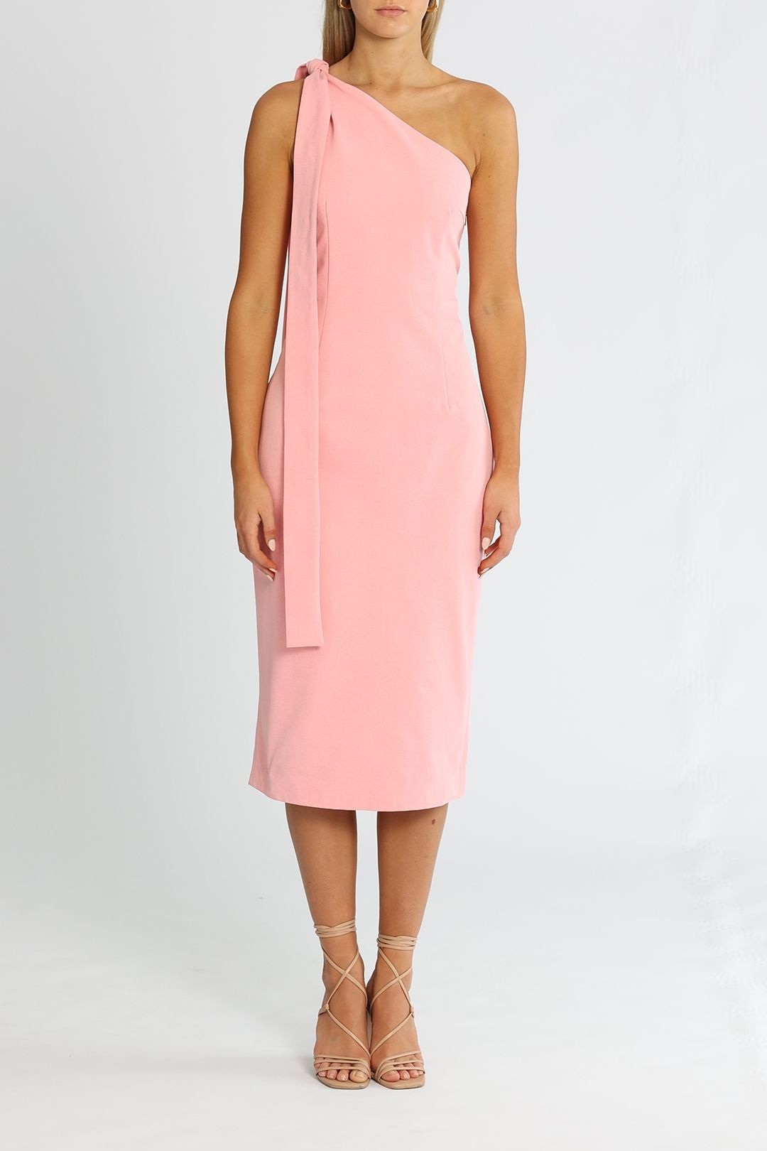 Elle Zeitoune One Shoulder Midi Pink