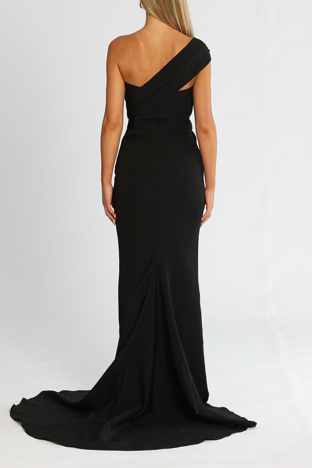 Elle Zeitoune One Sided Off The Shoulder Detail Gown Black Asymmetrical