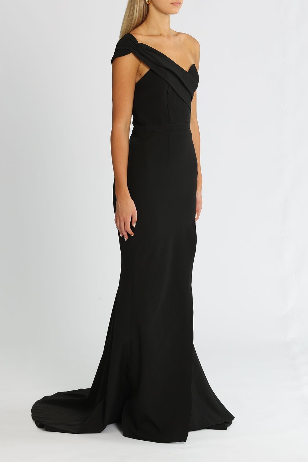Hire One Sided Off The Shoulder Detail Gown in Black Elle Zeitoune GlamCorner