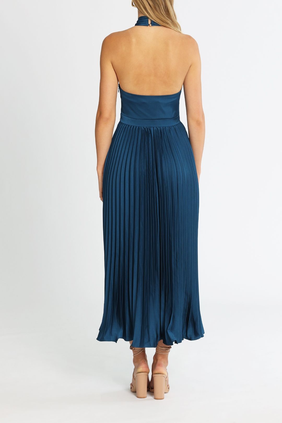 Halter pleated waisted midi dress top