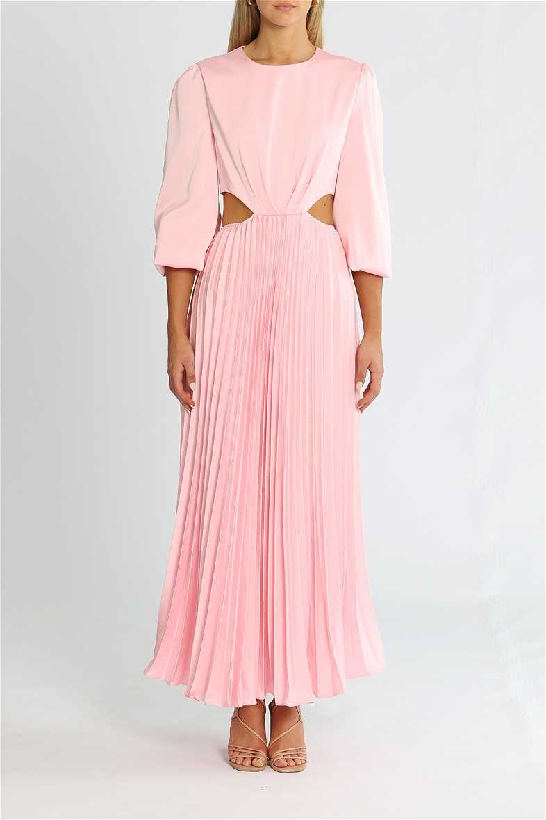 Hire Satin Long Sleeve Midi in Candy Pink | Elle Zeitoune | GlamCorner