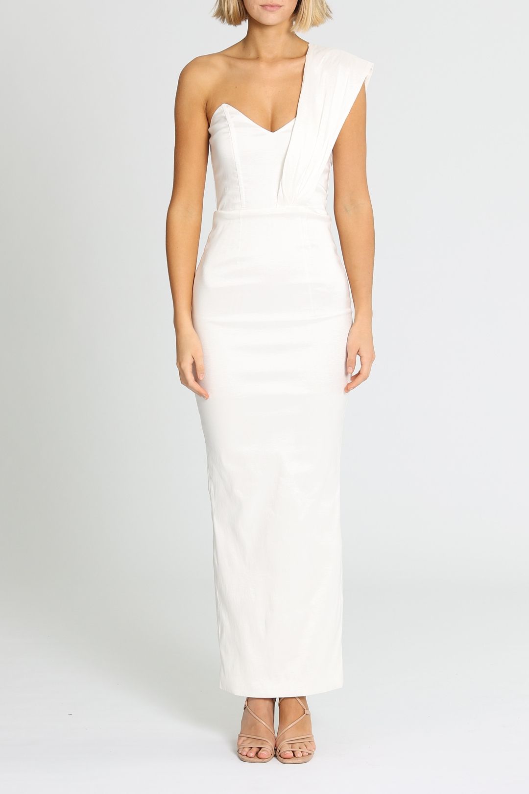 One shoulder deals structured dress