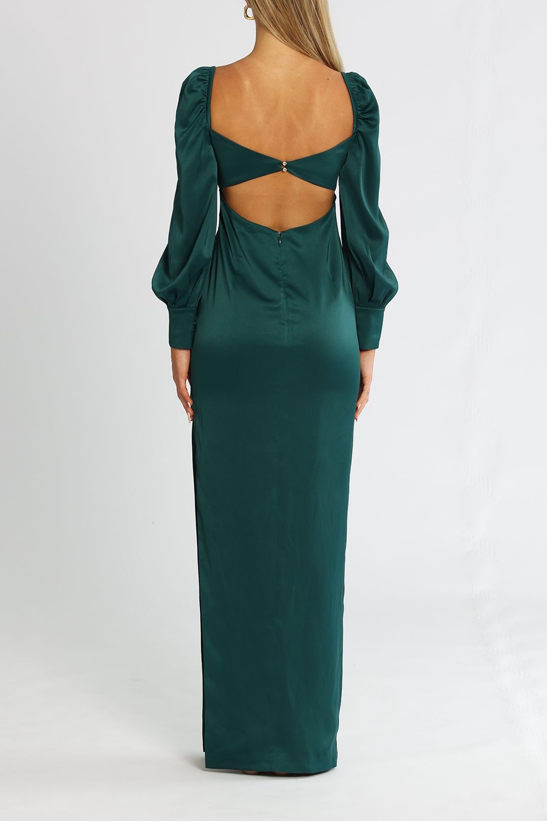 green emerald velvet dress Forest Green Long-Sleeve Maxi Dress M / Forest Green / 50%Viscose 30%Rayon 20%Polyster main image 1