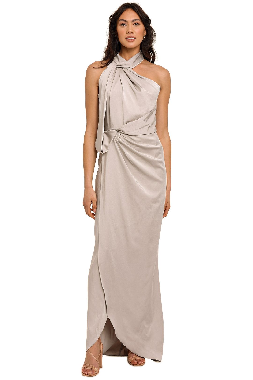 Elle Zeitoune William Satin High Neck Gown split