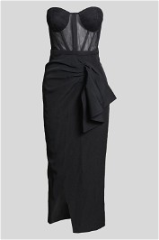 Elle Zeitoune	Strapless Black Bustier Midi Dress