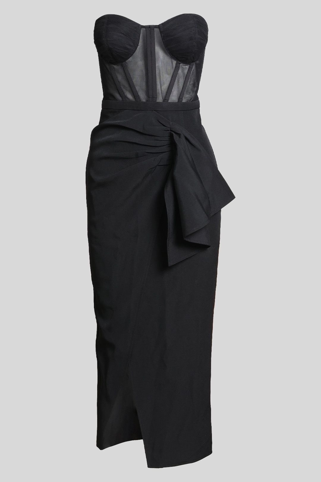 Buy Black Strapless Bustier Midi Dress | Elle Zeitoune | GlamCorner
