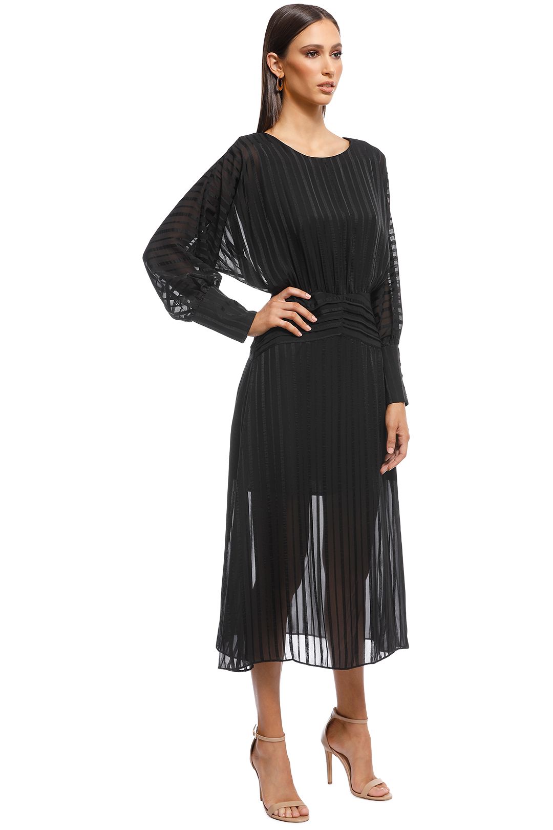 elliatt runway dress Elliatt Planetary Asymmetric Shoulder Bubble Sleeve Jacquard Maxi Dress