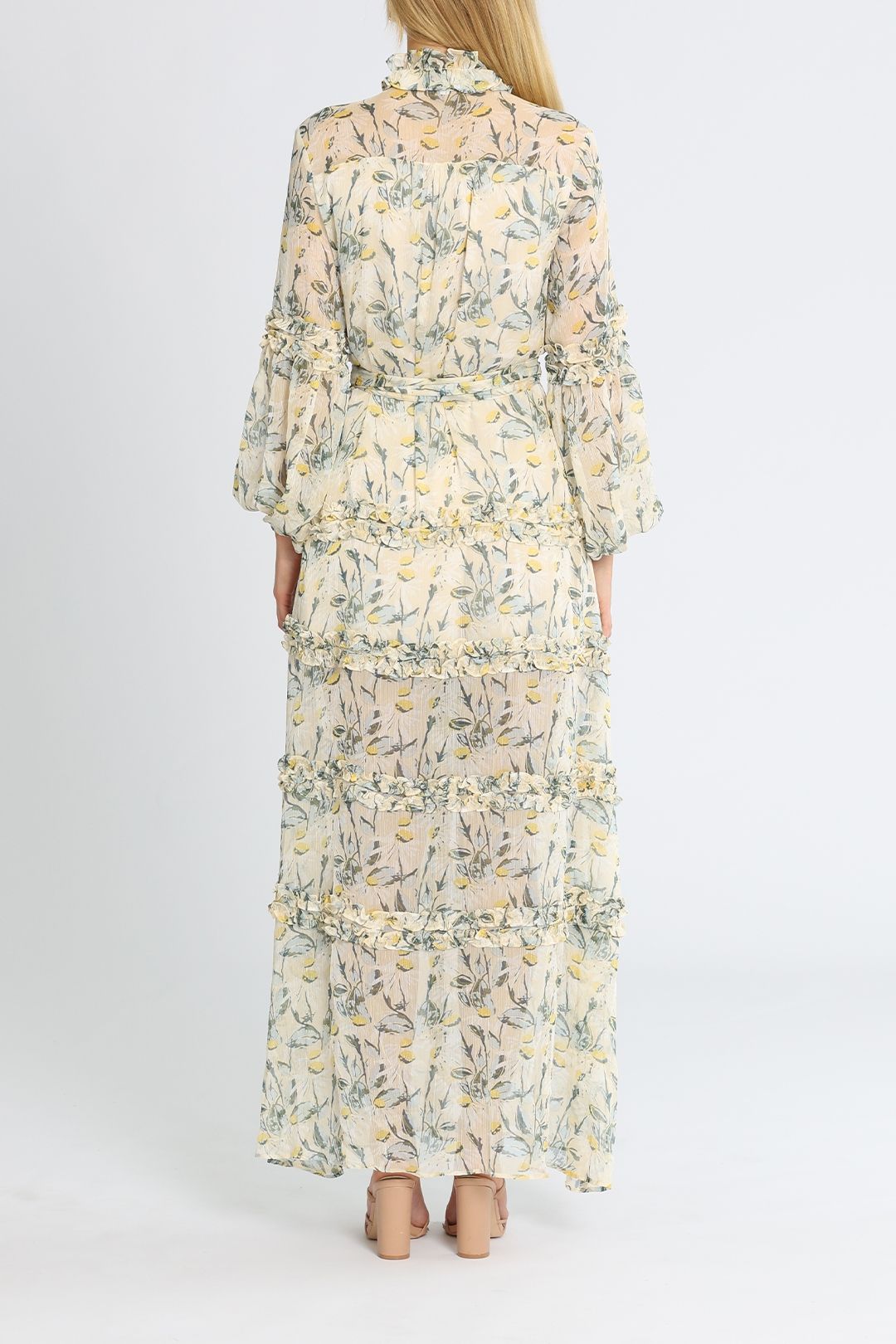chinese dress ladies Elliatt Planetary Asymmetric Shoulder Bubble Sleeve Jacquard Maxi Dress Multi / S