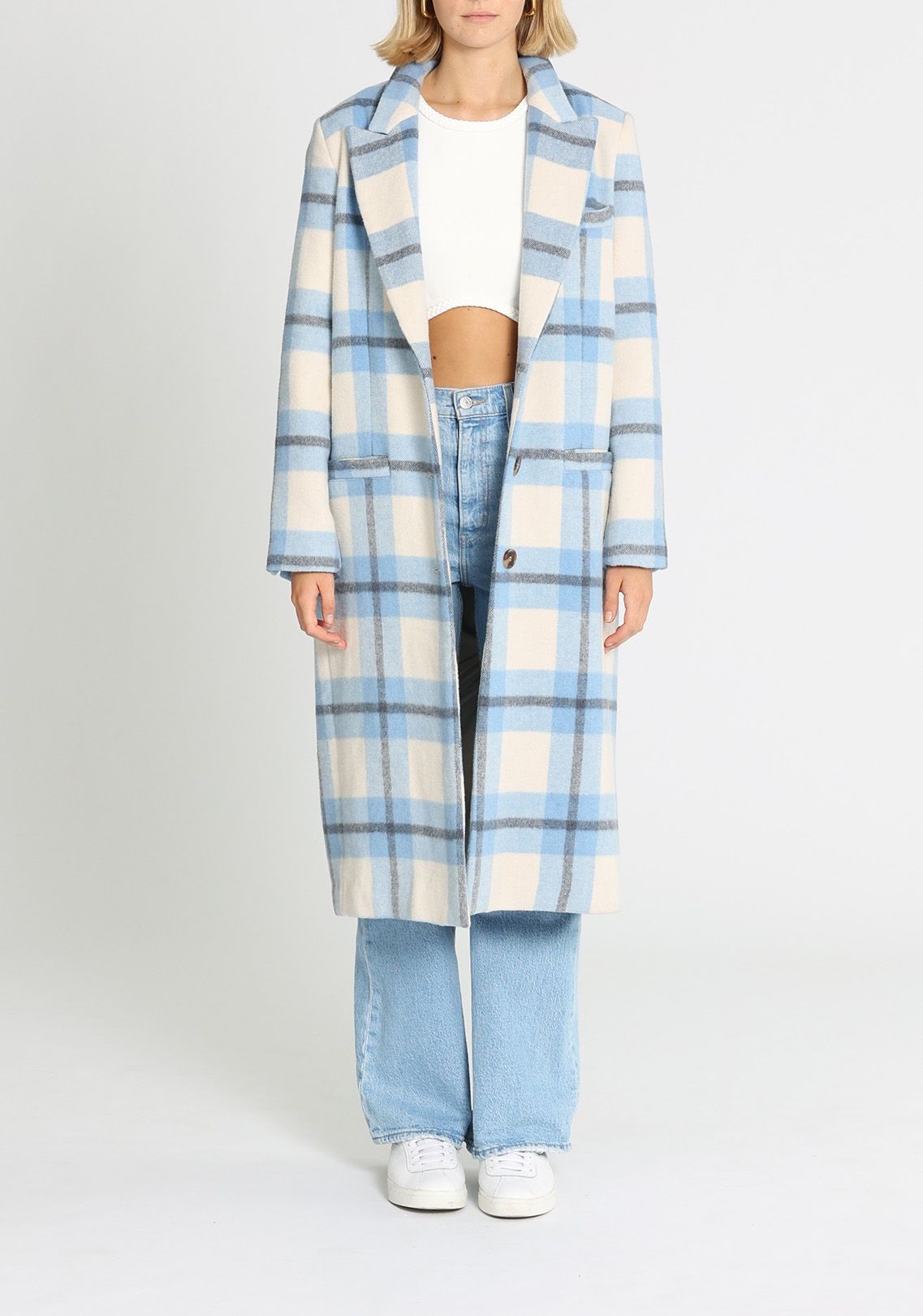 Ena Pelly Billie Blazer Coat Cornflower Check
