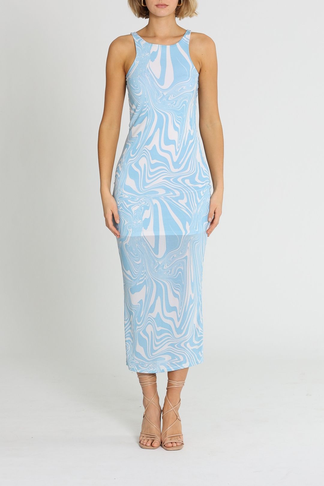 Ena Pelly Elle Sleeveless Midi Dress Sky Marble