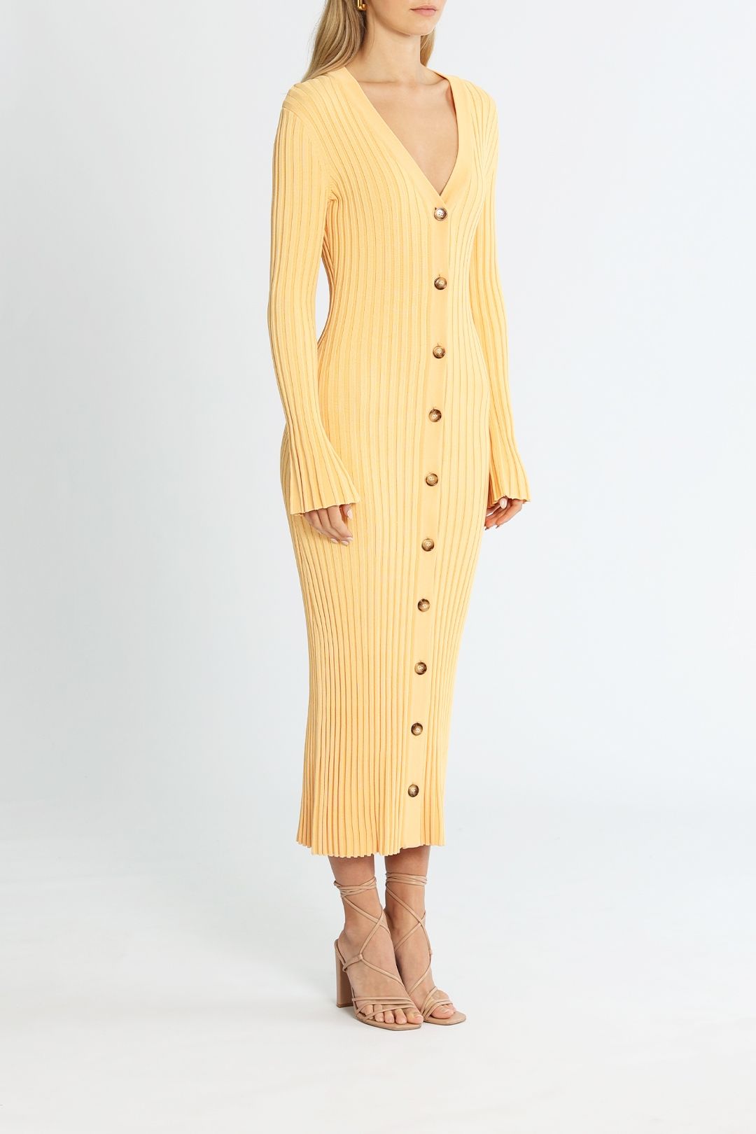 Hire Eve Rib Longsleeve Knit Midi Dress in Apricot Ena Pelly GlamCorner